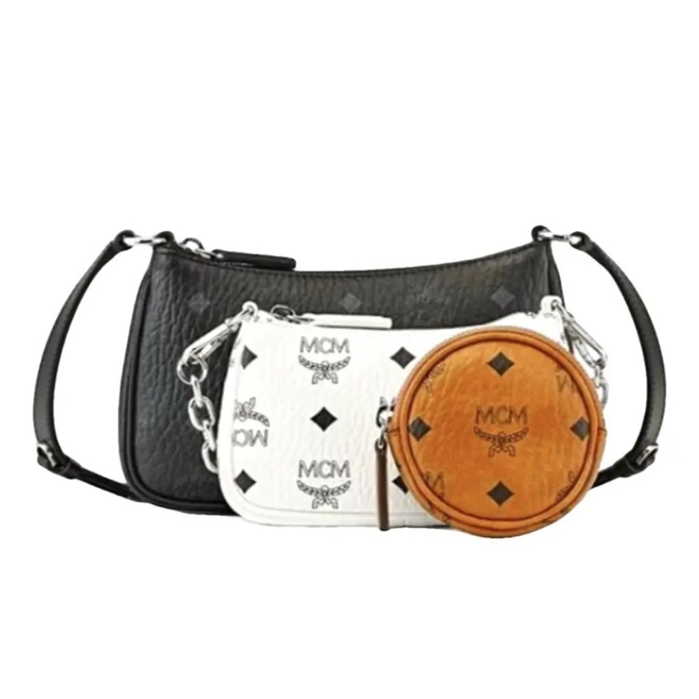 MCM Black, White, and Tan Women's Bag Set